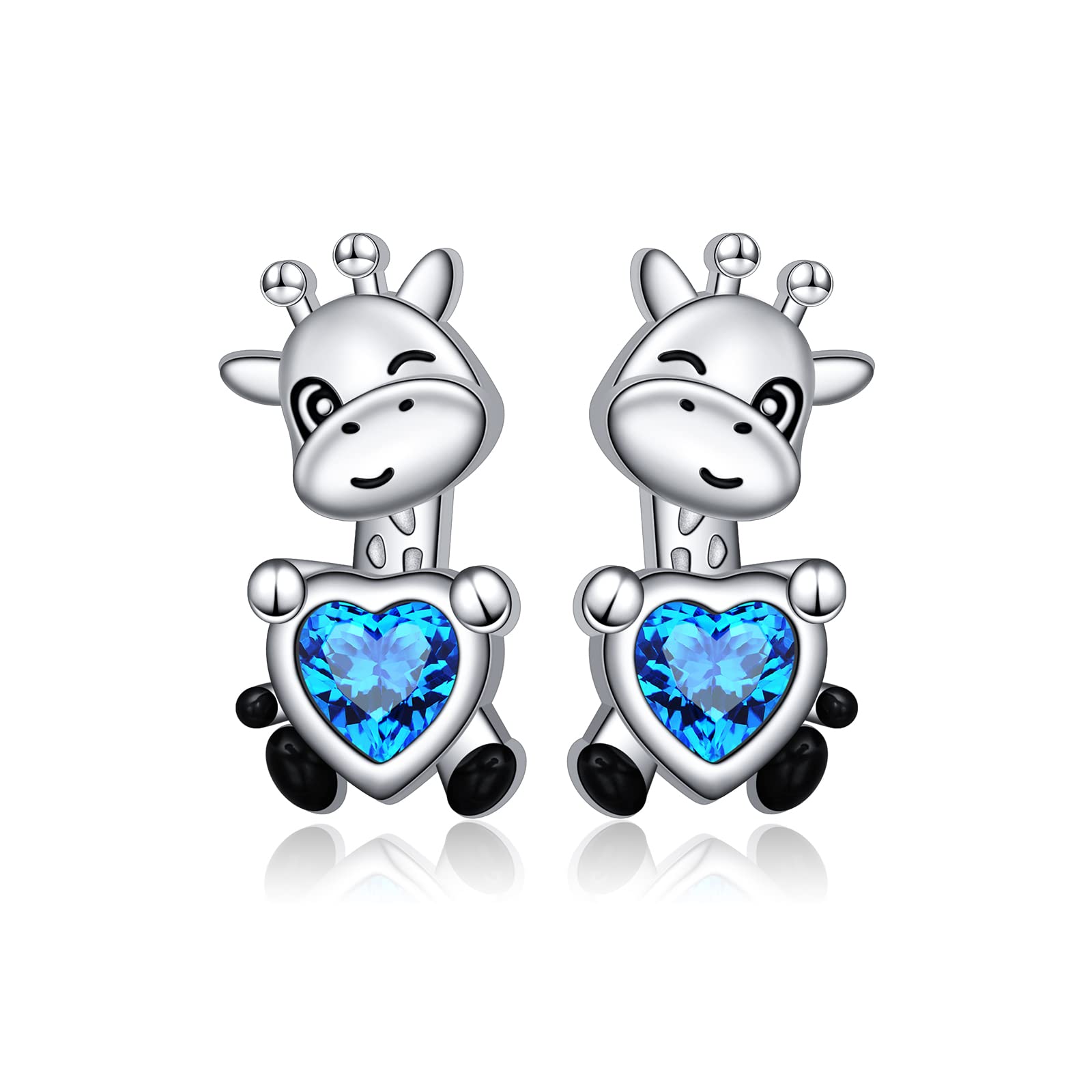 925 Sterling Silver Cute Zoo Animal Giraffe Hold Blue Heart CZ Stud Earrings Birthday Giraffe Jewelry for Women Daughter Teens Birthday Jewelry