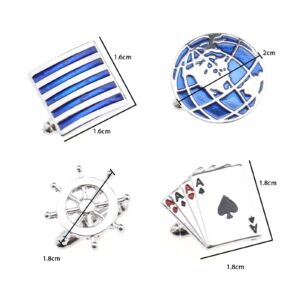 Create idea 4 Pairs Men's Cufflinks Classic Shirt Cuff Links Poker & Striped & World Map & Rudder Cufflinks for Men Father Groom Clothing Decoration Accessories