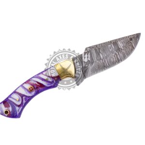 NA-1 Royal Knife Custom Hand Made Damascus Steel Bowie Knife With Multi Purple Resin Handle Material Hand Made Fixed Blade Survival Knife With Leather Sheath (R K 002)