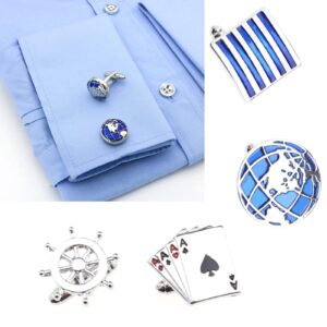 Create idea 4 Pairs Men's Cufflinks Classic Shirt Cuff Links Poker & Striped & World Map & Rudder Cufflinks for Men Father Groom Clothing Decoration Accessories