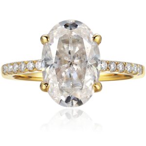 espere 14K Gold 3 Carat Moissanite Oval Engagement Ring with Paved Band | Solid Gold Solitaire Gemstone Enagement Ring (Size 7)