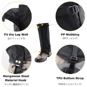 YAPJEB Leg Gaiters, Waterproof Snow Boot Gaiters for Hiking Skiing Hunting Climbing, Ajustable Shoes Cover for Men & Women(Black - S)