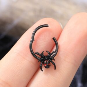 Jewseen 16G Septum Ring Black Spider Septum Jewelry Septum Piercing Hinged Segment Ring Nose Ring Hoop Daith Earring Cartilage Earring Hoop for Women Men Septum Clicker for Halloween