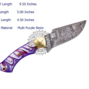 NA-1 Royal Knife Custom Hand Made Damascus Steel Bowie Knife With Multi Purple Resin Handle Material Hand Made Fixed Blade Survival Knife With Leather Sheath (R K 002)