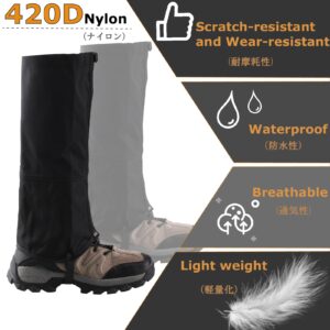 YAPJEB Leg Gaiters, Waterproof Snow Boot Gaiters for Hiking Skiing Hunting Climbing, Ajustable Shoes Cover for Men & Women(Black - S)