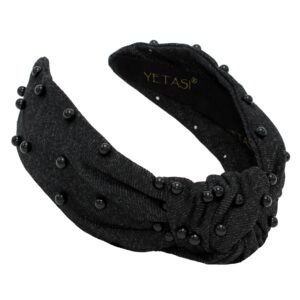 yetasi head bands for women's hair are unique. black pearl headband denim is classy. knotted headband for women is a comfy headbands for women . get complements with cute jean black pearl headband