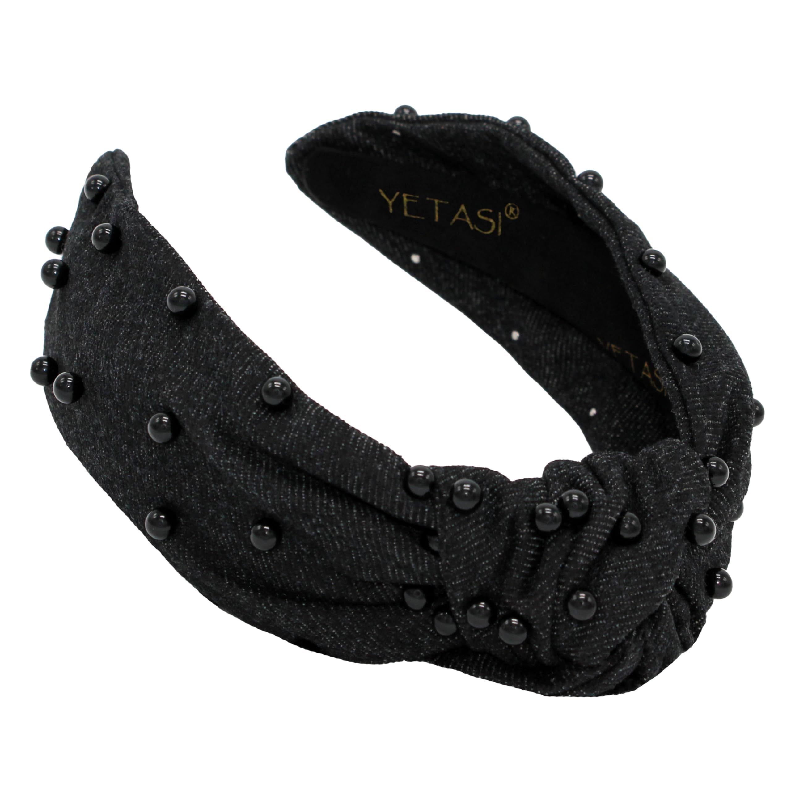 YETASI Head bands For Women's Hair are Unique. Black Pearl Headband Denim is Classy. Knotted Headband for Women is a Comfy Headbands for Women . Get Complements with Cute Jean Black Pearl Headband