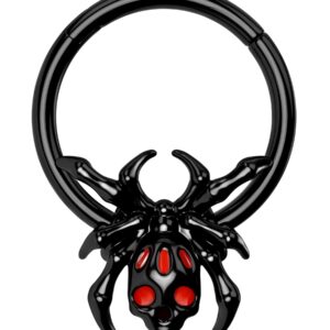 Jewseen 16G Septum Ring Black Spider Septum Jewelry Septum Piercing Hinged Segment Ring Nose Ring Hoop Daith Earring Cartilage Earring Hoop for Women Men Septum Clicker for Halloween