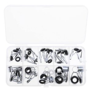 eMagTech 36PCS 1.6-8.6mm Fishing Rod Tips Repair Kit Fishing Rod Rings Guide Stainless Steel Fishing Replacement Parts for Saltwater Freshwater