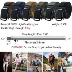 LionVII Ratchet Belts for Men - Mens Fashion Belt Nylon Fabric 1 3/8" for Casual Jeans - Adjustable Trim to Fit 27-46" Waist (Black)