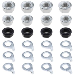 emagtech 24pcs bike wheel axle nut & safety washer kit m10 m9.5 m8 bicycle hub flanged axle nut for mountain bike road bike front and rear bike wheel axle