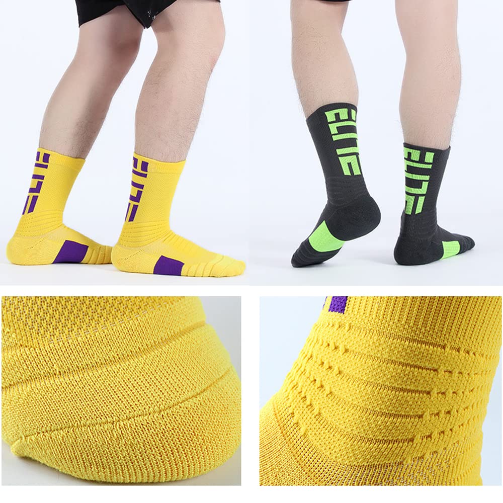 ADOUZWM Sports Crew Socks for Men Cushioned Athletic Socks 5-Pack Elite Basketball Socks Thick Outdoor Performance Socks