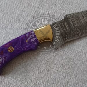 NA-1 Royal Knife Custom Hand Made Damascus Steel Bowie Knife With Multi Purple Resin Handle Material Hand Made Fixed Blade Survival Knife With Leather Sheath (R K 002)