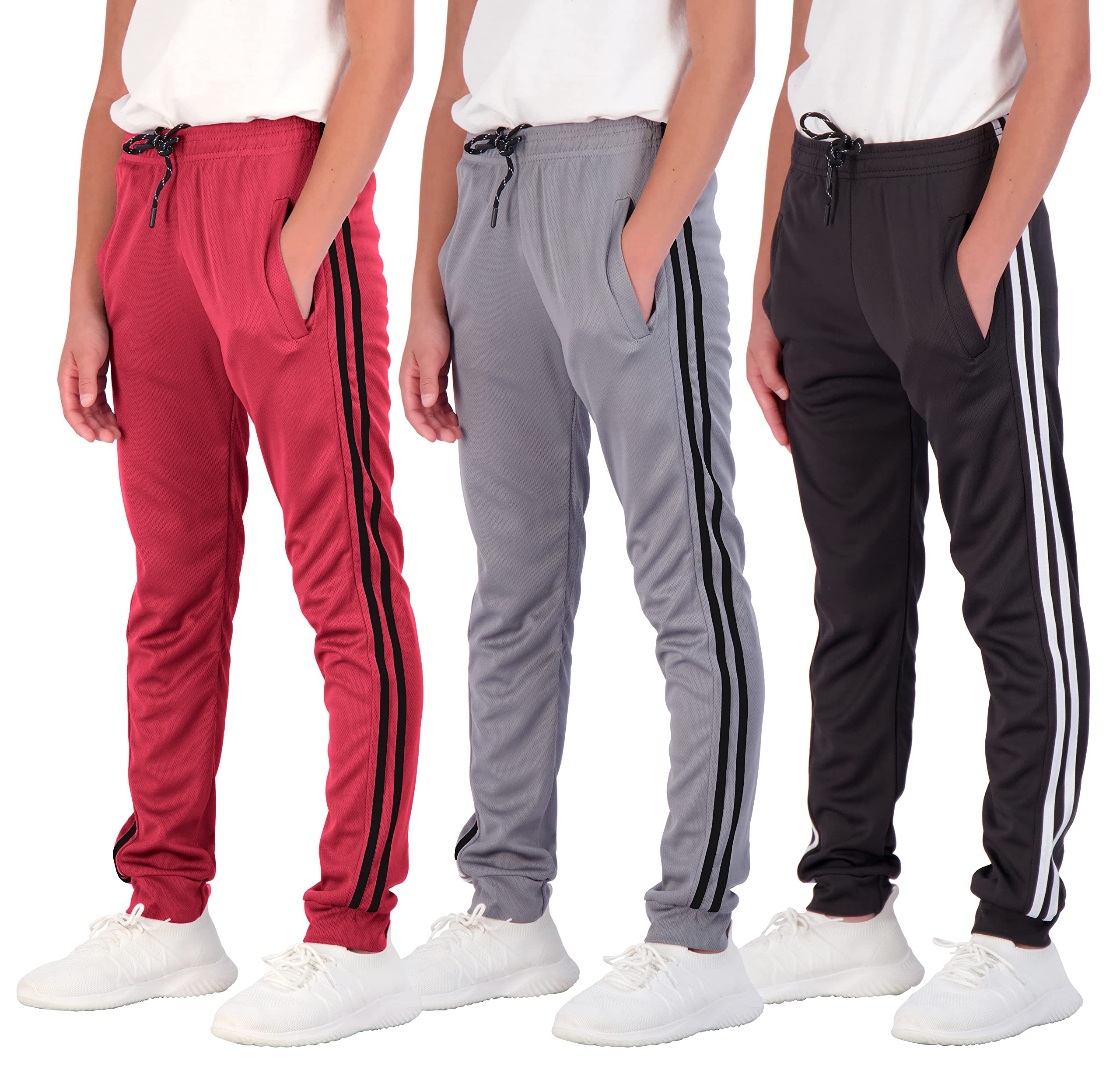 3 Pack Boys Girls Youth Active Teen Mesh Boy Sweatpants Joggers Running Basketball School Track Pants Athletic Workout Gym Apparel Training Jogger Fit Kid Clothing Casual Pockets - Set 10,L(14-16)