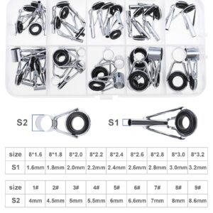 eMagTech 36PCS 1.6-8.6mm Fishing Rod Tips Repair Kit Fishing Rod Rings Guide Stainless Steel Fishing Replacement Parts for Saltwater Freshwater