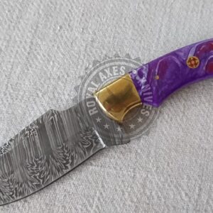 NA-1 Royal Knife Custom Hand Made Damascus Steel Bowie Knife With Multi Purple Resin Handle Material Hand Made Fixed Blade Survival Knife With Leather Sheath (R K 002)