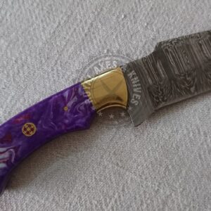 NA-1 Royal Knife Custom Hand Made Damascus Steel Bowie Knife With Multi Purple Resin Handle Material Hand Made Fixed Blade Survival Knife With Leather Sheath (R K 002)