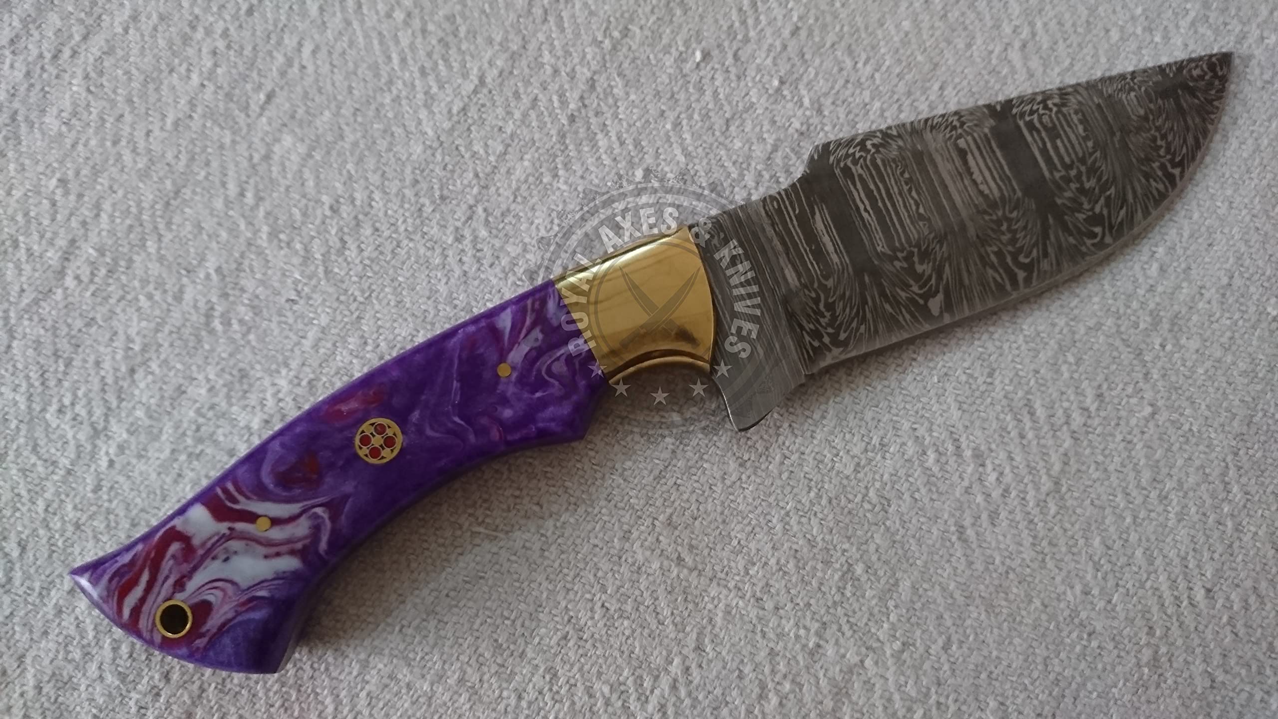 NA-1 Royal Knife Custom Hand Made Damascus Steel Bowie Knife With Multi Purple Resin Handle Material Hand Made Fixed Blade Survival Knife With Leather Sheath (R K 002)