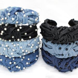 YETASI Head bands For Women's Hair are Unique. Black Pearl Headband Denim is Classy. Knotted Headband for Women is a Comfy Headbands for Women . Get Complements with Cute Jean Black Pearl Headband