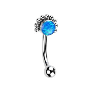 Pierced Owl 16GA F136 Implant Grade Titanium Threadless Synthetic Opal with Ball Edge Eyebrow Curved Barbell (Blue)