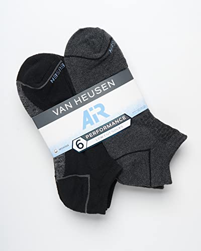 Van Heusen Men's Socks - Athletic Cushion Low Cut Ankle Socks (6 Pack), Size 6-12.5, Black/Grey Heather