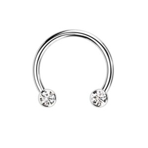 Pierced Owl 16GA F136 Implant Grade Titanium Threadless CZ Crystal Ends Horseshoe Circular Barbell (Clear)