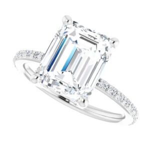 jeweleryium 3 ct emerald cut colorless moissanite engagement ring, wedding/bridal ring set, solitaire halo style, solid sterling silver vintage antique anniversary bridal rings gift for her (7)