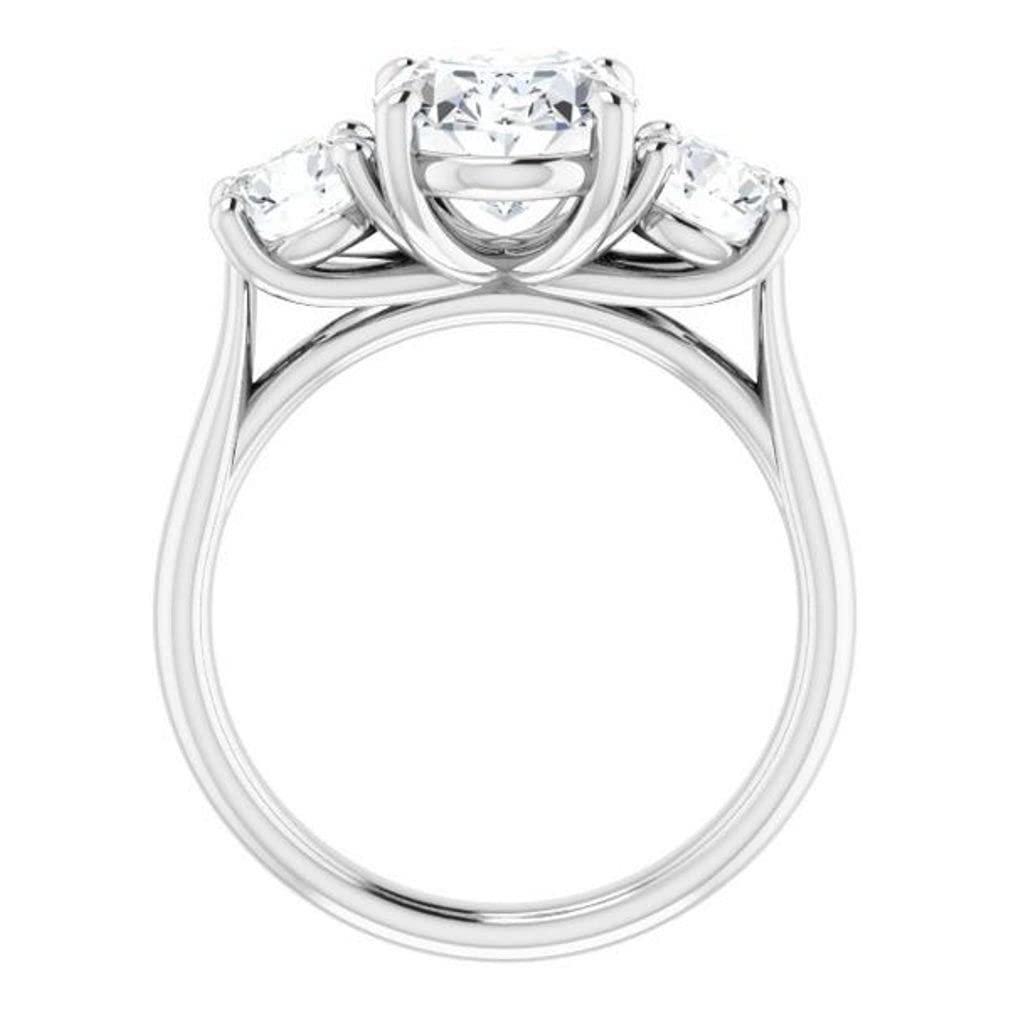 Moissanite Ring 10K Solid White Gold Handmade Engagement Ring 3.0 CT Oval Cut Moissanite Diamond Three Stone Wedding/Bridal Rings for Women/Her Propose Ring By Rivaan Jewel (7.5)