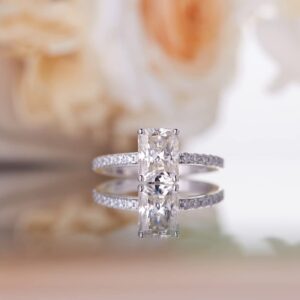 LANE WOODS 1ct 2ct 3ct 4ct 5ct 8ct Radiant Cut Solitaire Moissanite Rings Thin Band Real White Gold Plated 925 Sterling Silver Wedding Engagement Promise Rings Size 3-13