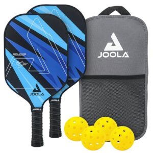 joola ben johns pickleball set - made with reinforced fiberglass and honeycomb polypropylene - includes 2 paddles, 4 balls, and joola pickleball bag