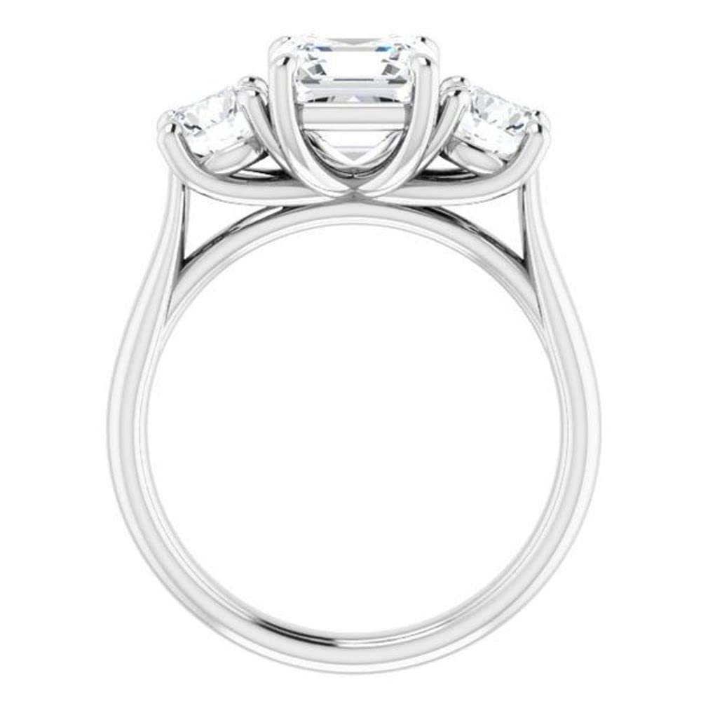 Moissanite Ring 10K Solid White Gold Handmade Engagement Ring 2.0 CT Asscher Cut Moissanite Diamond Three Stone Wedding/Bridal Rings for Women/Her Propose Ring By Rivaan Jewel (5.5)