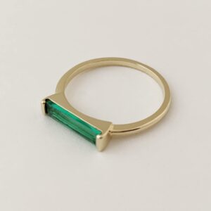 Honeycat Lorena Long Emerald Green Crystal Baguette Ring in Gold, Rose Gold, or Silver | Minimalist, Delicate Jewelry (G/6)