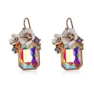 zhoumeiwensp fashion flower rectangle stone drop earrings for women