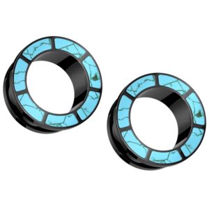 pierced owl black 316l stainless steel turquoise rimmed screw fit tunnel plugs, sold as pair (8mm (0ga))