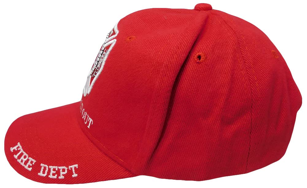 Trade Winds Fire Department Dept First in Last Out Red with Red Shadow Cotton Adjustable Embroidered Baseball Hat Cap, Black, 7 3/4