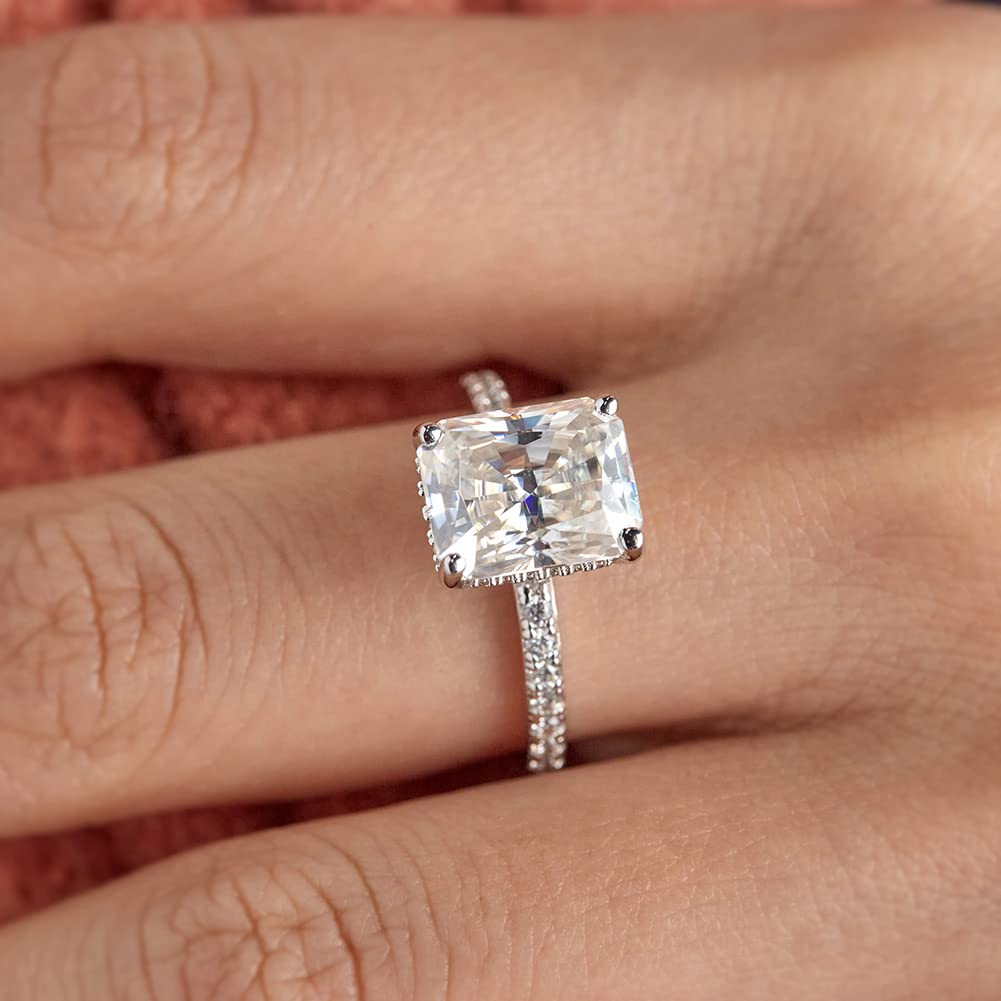 Cushion Cut Square Halo Solitaire Real 14K Gold Plated 925 Sterling Silver Moissanite Engagement Rings Promise Wedding Anniversary Created Diamond Bands Custom Personalized Jewelry Gifts Size 3-13