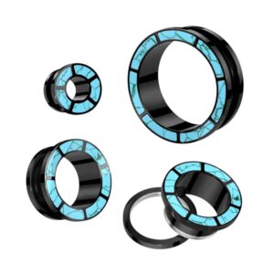 Pierced Owl Black 316L Stainless Steel Turquoise Rimmed Screw Fit Tunnel Plugs, Sold As Pair (8mm (0GA))