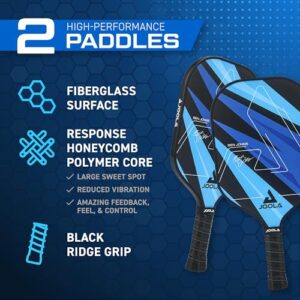 JOOLA Ben Johns Pickleball Set - Made with Reinforced Fiberglass and Honeycomb Polypropylene - Includes 2 Paddles, 4 Balls, and JOOLA Pickleball Bag