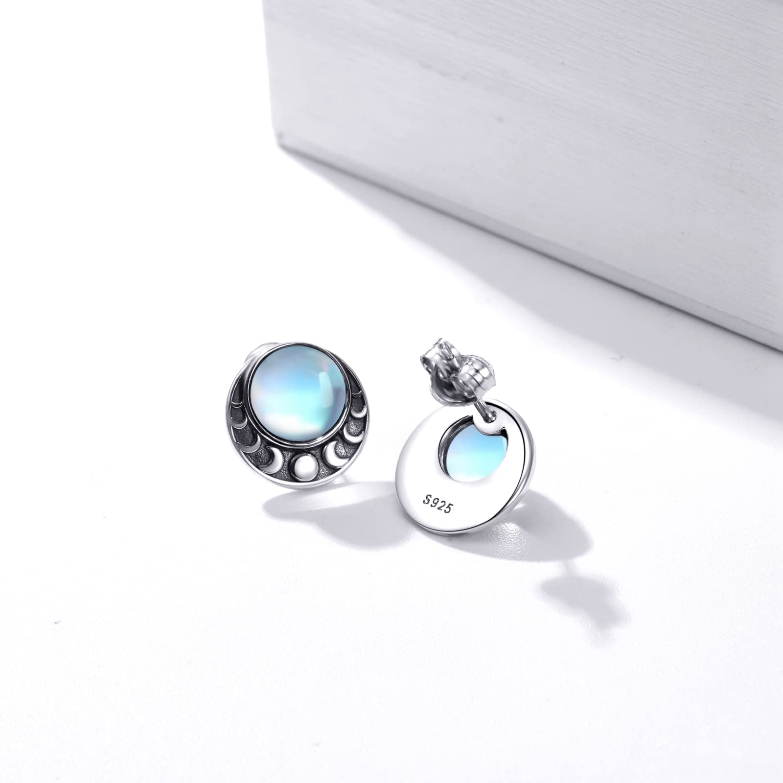 Moonstone Moon Phase Earrings 925 Sterling Silver Moon Phase Stud Earrings Moonstone Moon Jewelry Gift for Women