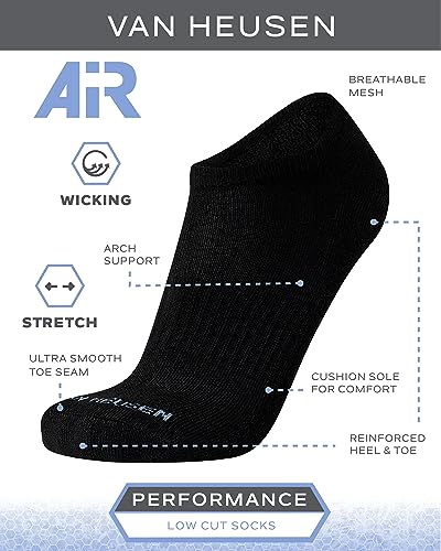 Van Heusen Men's Socks - Athletic Cushion Low Cut Ankle Socks (6 Pack), Size 6-12.5, Black/Grey Heather