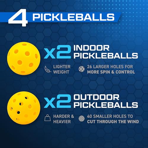 JOOLA Ben Johns Pickleball Set - Made with Reinforced Fiberglass and Honeycomb Polypropylene - Includes 2 Paddles, 4 Balls, and JOOLA Pickleball Bag