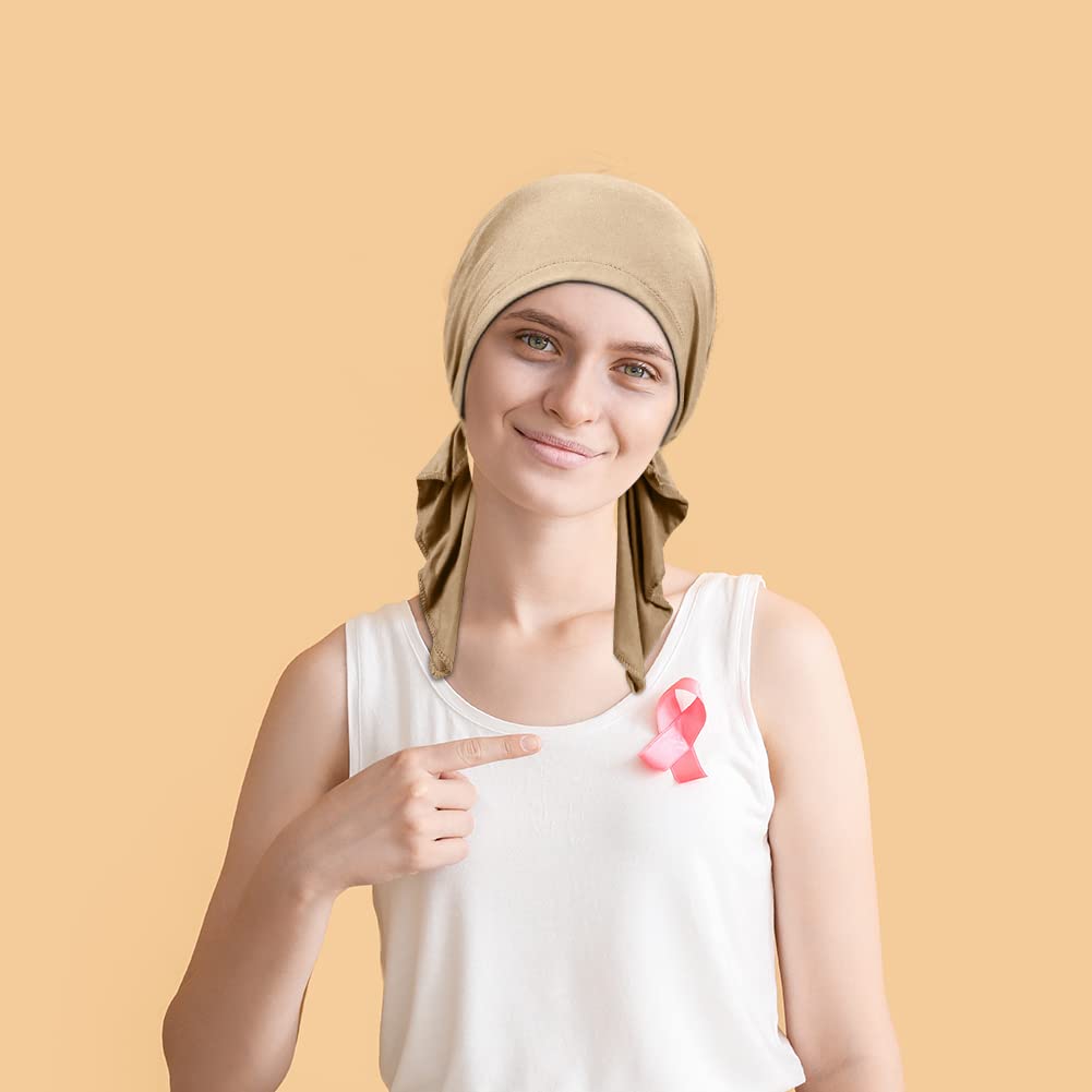 Oumrote 4 Pieces Soft Cotton Chemo Headwear for Women, Stretch Pre-Tied Chemo Head Scarves for Cancer