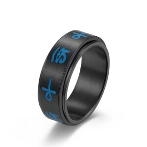 8mm Eye of Horus Ankh Cross Spinner Rings, Gothic Biker Ancient Egyptian Symbol Rune Rings Anxiety Rotating Ring Talisman Amulet Protection for Men Women Size 8