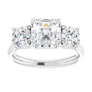 Moissanite Ring 10K Solid White Gold Handmade Engagement Ring 2.0 CT Asscher Cut Moissanite Diamond Three Stone Wedding/Bridal Rings for Women/Her Propose Ring By Rivaan Jewel (5.5)