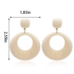 QUPENGXU Retro Simple Acrylic Earrings Exaggerated caramel colour Dangle Drop Earrings For Women (White)