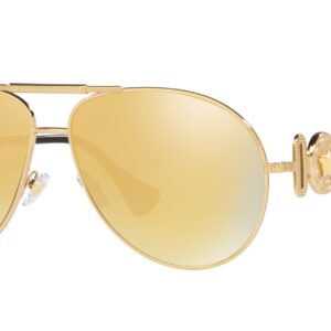 Versace Unisex Sunglasses Gold Frame, Brown Mirror Gold Lenses, 65MM