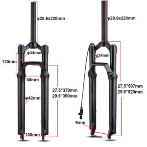 BOLANY 27.5/29inch Bike Suspension Fork 34mm Stanchions 1-1/8 Thread-Less Straight Steerer 120mm Travel MTB Air Fork with Damping Rebound Adjustment (Manual, 27.5inch)