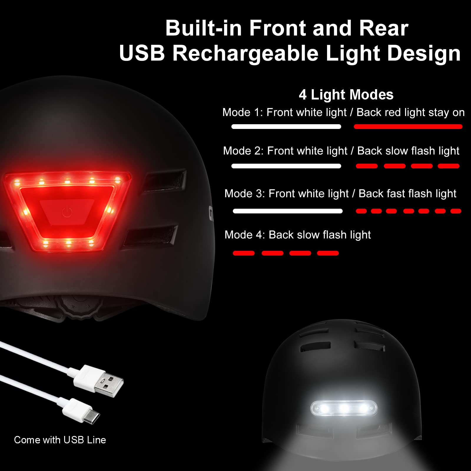 GTSBROS Adult Bike Helmet with Light - Front and Rear LED Lights Adjustable Mountain & Road Bicycle Helmets for Adults Men Women Cycling Helmets for Commuting, Biking