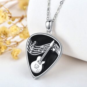 VONALA Guitar Pick Necklace 925 Sterling Silver Guitar Plectrum with Music Note Pendant Necklaces Jewelry Musical Guitarist Gifts for Women Men