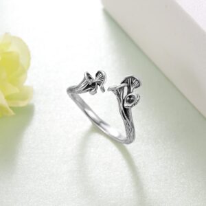 TYSO Chanterelle Mushroom Rings For Women Sterling Silver Vintage Cute Adjustable Open Wrap Ring Jewelry (7)